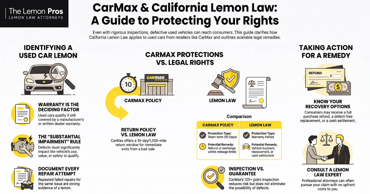 CarMax and California Lemon Law: warranty as the deciding factor, the substantial impairment rule, CarMax's return policy versus lemon law remedies, and how to pursue a claim