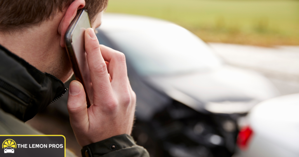 Driver calling for help after a car crash.