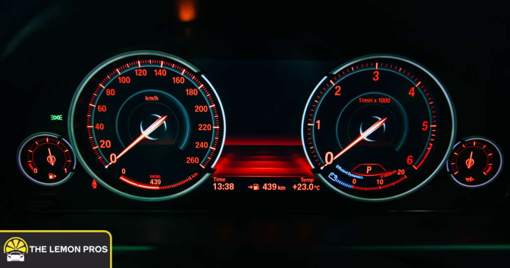 BMW dashboard showing vehicle stats, relevant for Lemon Law claims.
